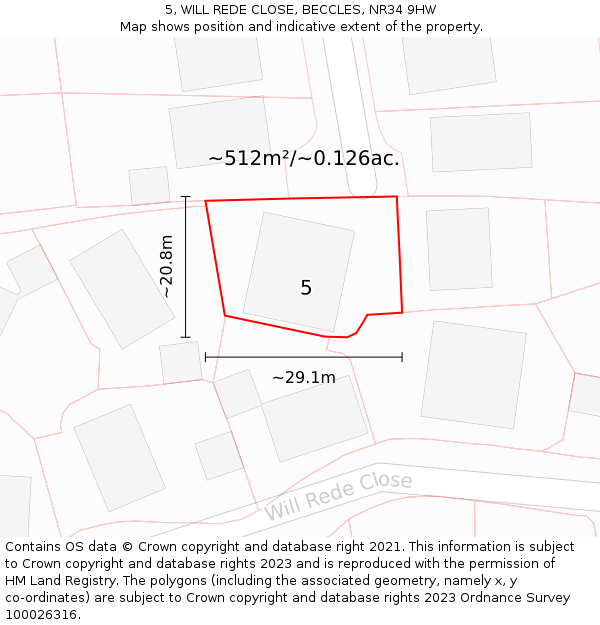 5, WILL REDE CLOSE, BECCLES, NR34 9HW: Plot and title map