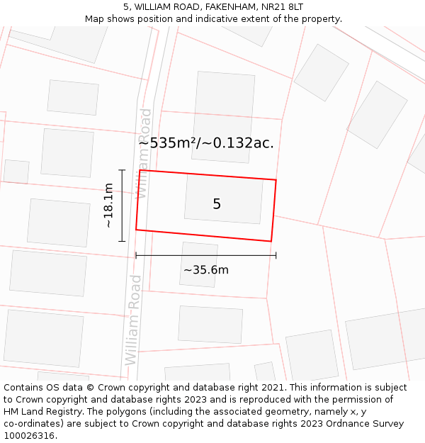 5, WILLIAM ROAD, FAKENHAM, NR21 8LT: Plot and title map