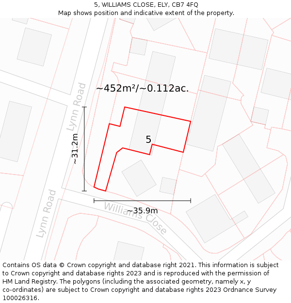 5, WILLIAMS CLOSE, ELY, CB7 4FQ: Plot and title map