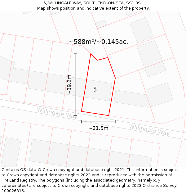 5, WILLINGALE WAY, SOUTHEND-ON-SEA, SS1 3SL: Plot and title map