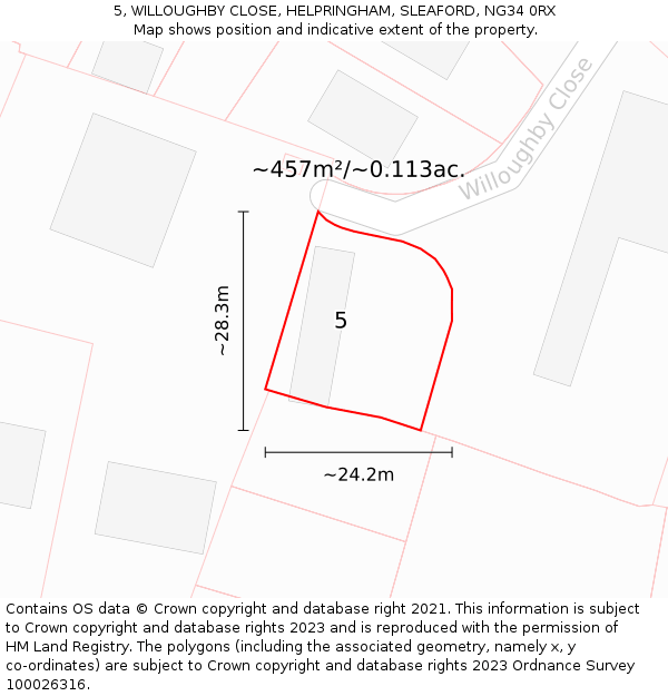 5, WILLOUGHBY CLOSE, HELPRINGHAM, SLEAFORD, NG34 0RX: Plot and title map