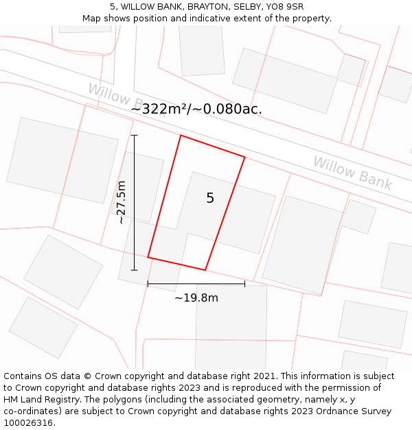 5, WILLOW BANK, BRAYTON, SELBY, YO8 9SR: Plot and title map