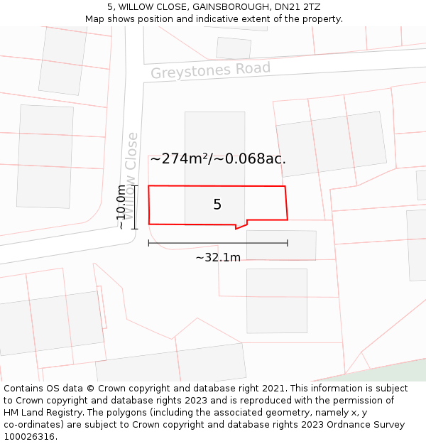 5, WILLOW CLOSE, GAINSBOROUGH, DN21 2TZ: Plot and title map