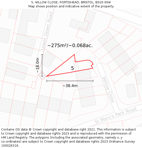 5, WILLOW CLOSE, PORTISHEAD, BRISTOL, BS20 6XW: Plot and title map