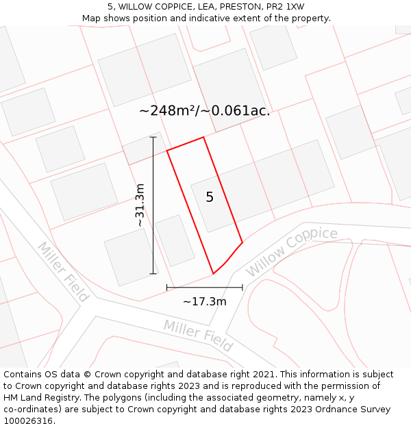 5, WILLOW COPPICE, LEA, PRESTON, PR2 1XW: Plot and title map