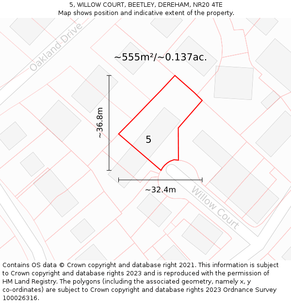 5, WILLOW COURT, BEETLEY, DEREHAM, NR20 4TE: Plot and title map