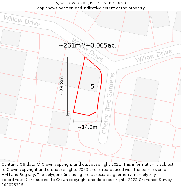 5, WILLOW DRIVE, NELSON, BB9 0NB: Plot and title map