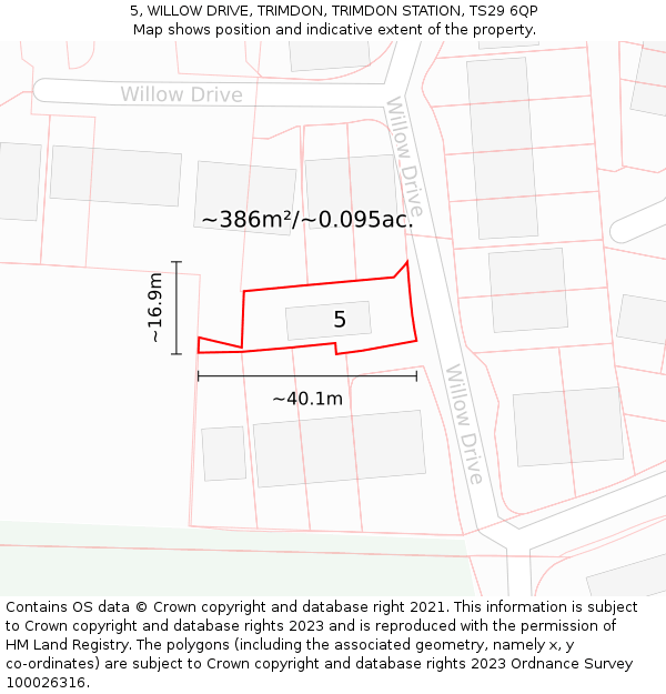 5, WILLOW DRIVE, TRIMDON, TRIMDON STATION, TS29 6QP: Plot and title map