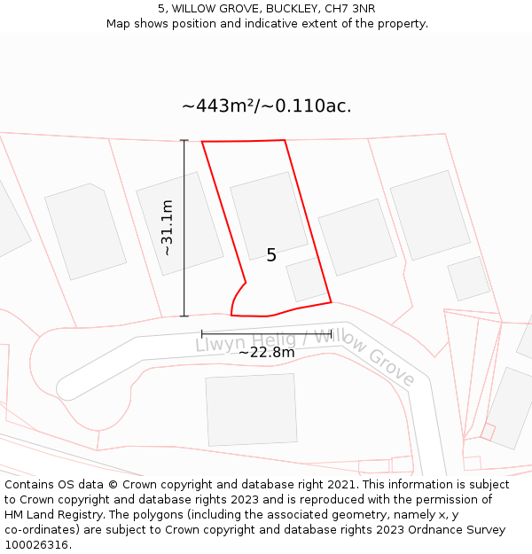 5, WILLOW GROVE, BUCKLEY, CH7 3NR: Plot and title map