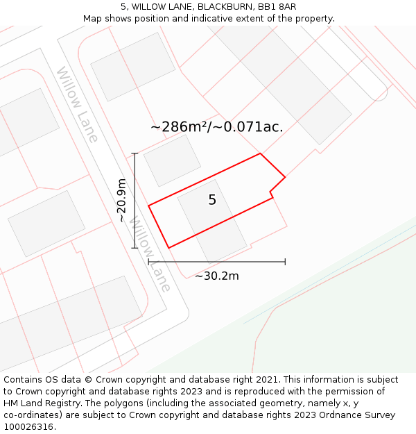 5, WILLOW LANE, BLACKBURN, BB1 8AR: Plot and title map