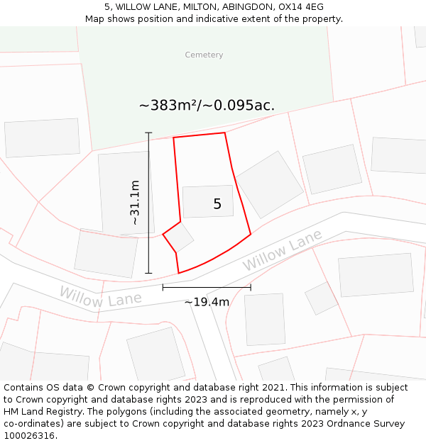 5, WILLOW LANE, MILTON, ABINGDON, OX14 4EG: Plot and title map