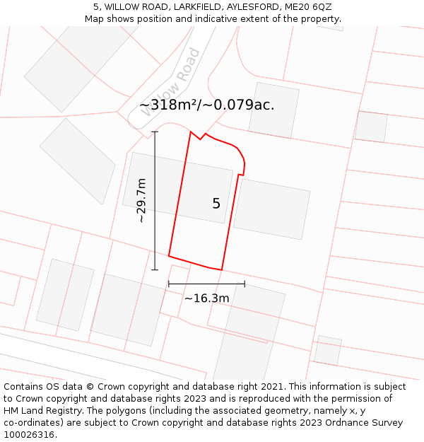 5, WILLOW ROAD, LARKFIELD, AYLESFORD, ME20 6QZ: Plot and title map