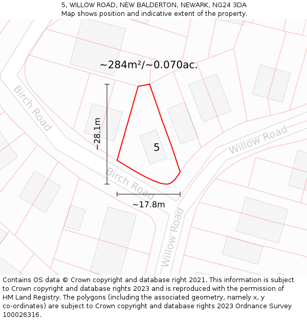 5, WILLOW ROAD, NEW BALDERTON, NEWARK, NG24 3DA: Plot and title map