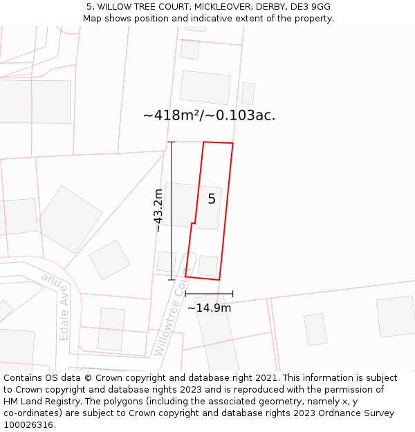 5, WILLOW TREE COURT, MICKLEOVER, DERBY, DE3 9GG: Plot and title map