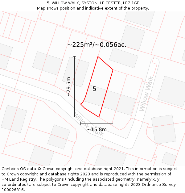 5, WILLOW WALK, SYSTON, LEICESTER, LE7 1GF: Plot and title map