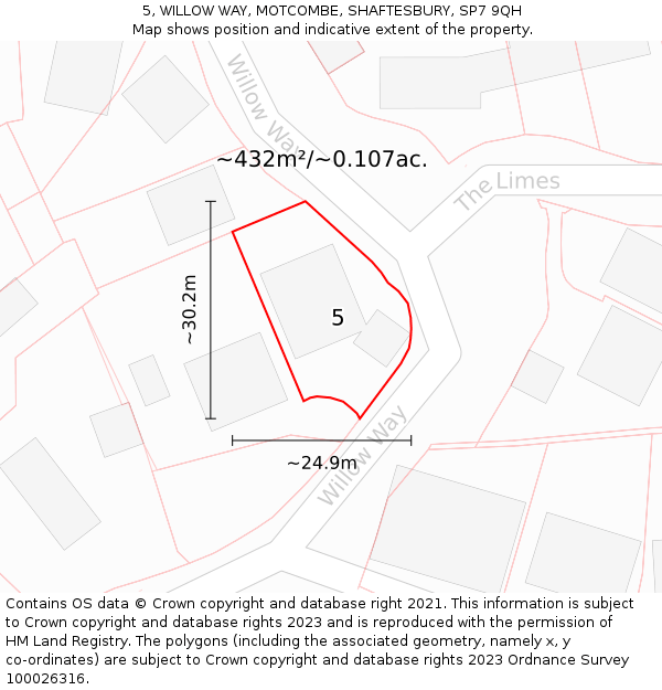 5, WILLOW WAY, MOTCOMBE, SHAFTESBURY, SP7 9QH: Plot and title map