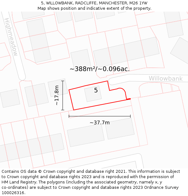 5, WILLOWBANK, RADCLIFFE, MANCHESTER, M26 1YW: Plot and title map