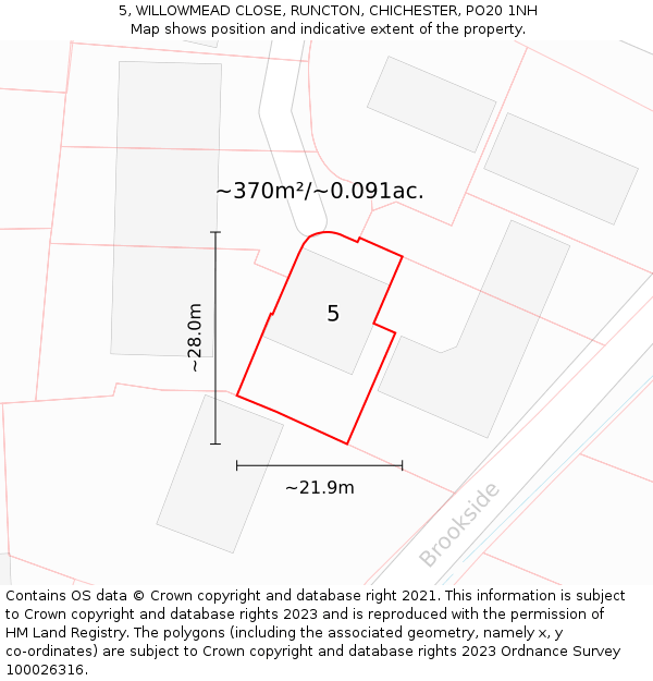 5, WILLOWMEAD CLOSE, RUNCTON, CHICHESTER, PO20 1NH: Plot and title map