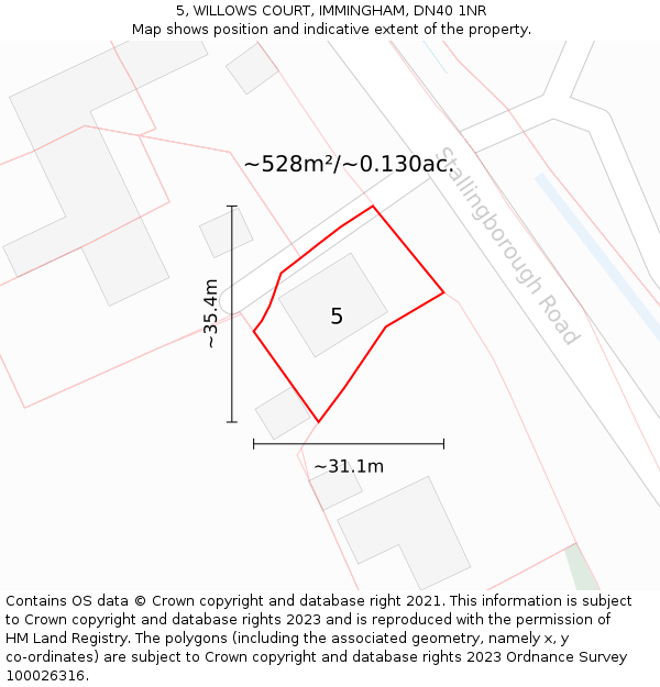 5, WILLOWS COURT, IMMINGHAM, DN40 1NR: Plot and title map