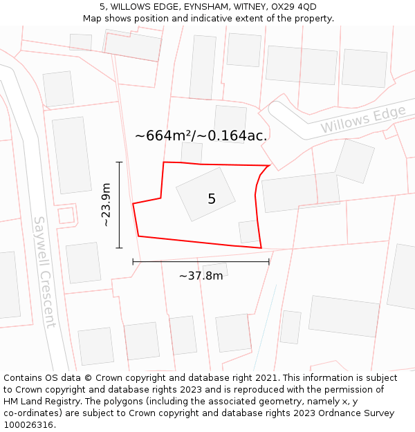 5, WILLOWS EDGE, EYNSHAM, WITNEY, OX29 4QD: Plot and title map