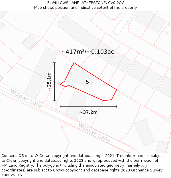 5, WILLOWS LANE, ATHERSTONE, CV9 2QG: Plot and title map