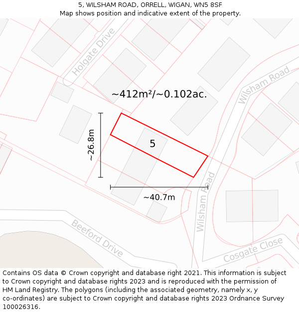 5, WILSHAM ROAD, ORRELL, WIGAN, WN5 8SF: Plot and title map