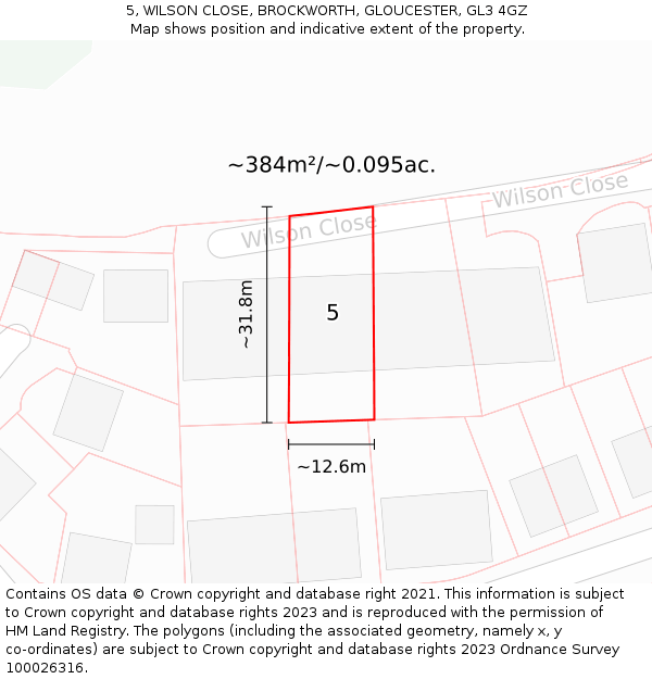 5, WILSON CLOSE, BROCKWORTH, GLOUCESTER, GL3 4GZ: Plot and title map