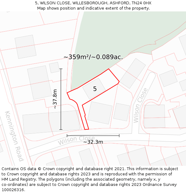 5, WILSON CLOSE, WILLESBOROUGH, ASHFORD, TN24 0HX: Plot and title map