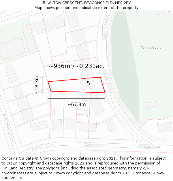 5, WILTON CRESCENT, BEACONSFIELD, HP9 2BY: Plot and title map