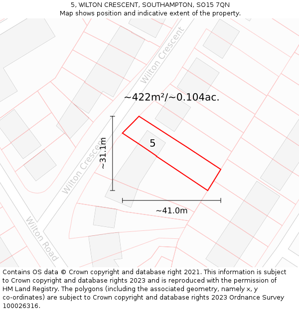 5, WILTON CRESCENT, SOUTHAMPTON, SO15 7QN: Plot and title map