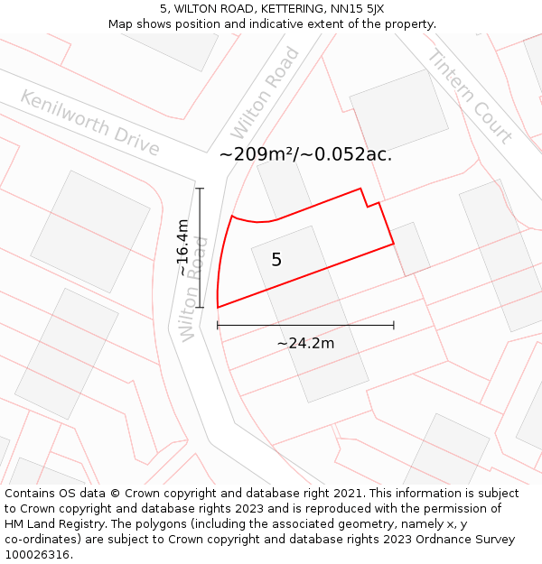 5, WILTON ROAD, KETTERING, NN15 5JX: Plot and title map