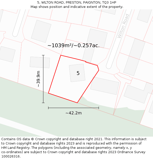 5, WILTON ROAD, PRESTON, PAIGNTON, TQ3 1HP: Plot and title map