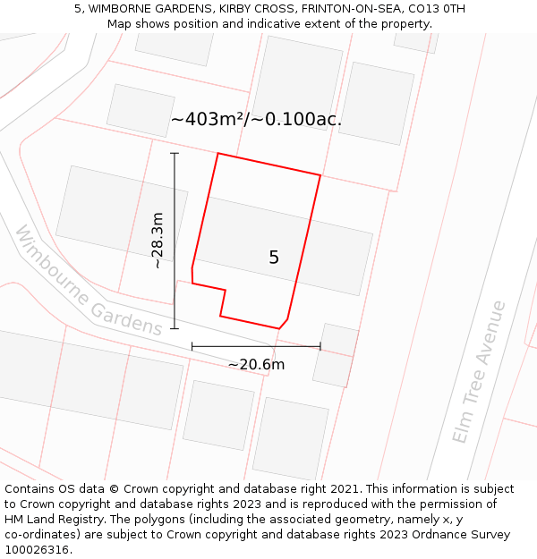 5, WIMBORNE GARDENS, KIRBY CROSS, FRINTON-ON-SEA, CO13 0TH: Plot and title map