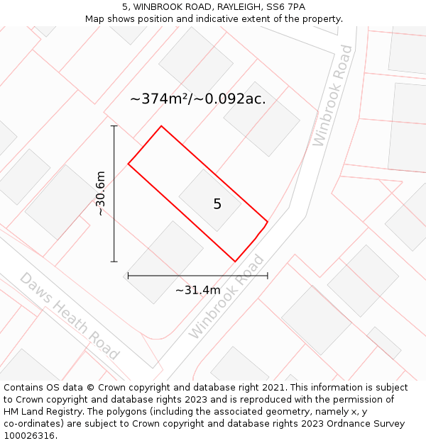 5, WINBROOK ROAD, RAYLEIGH, SS6 7PA: Plot and title map