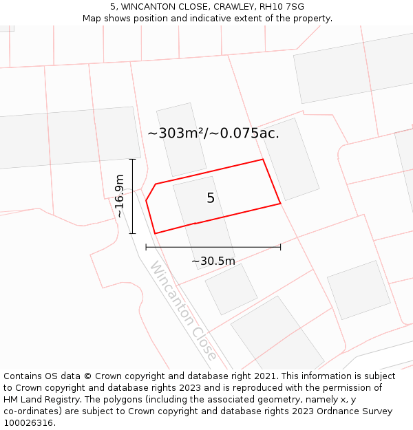 5, WINCANTON CLOSE, CRAWLEY, RH10 7SG: Plot and title map