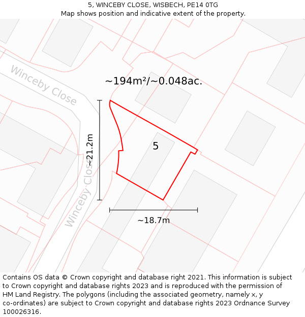 5, WINCEBY CLOSE, WISBECH, PE14 0TG: Plot and title map