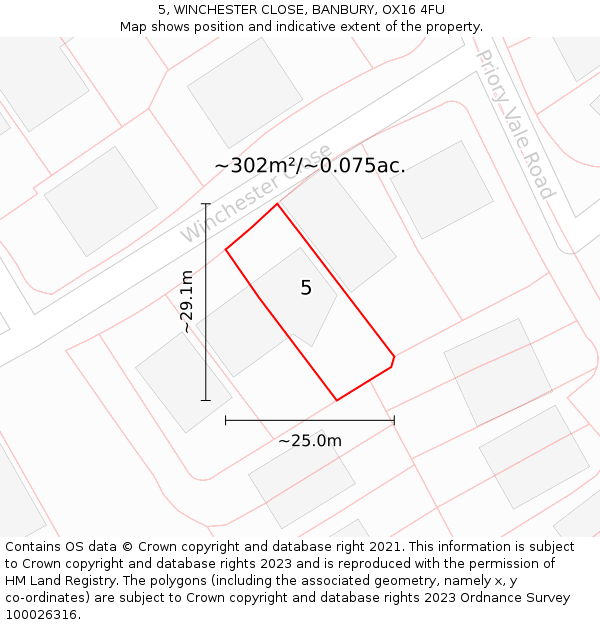 5, WINCHESTER CLOSE, BANBURY, OX16 4FU: Plot and title map