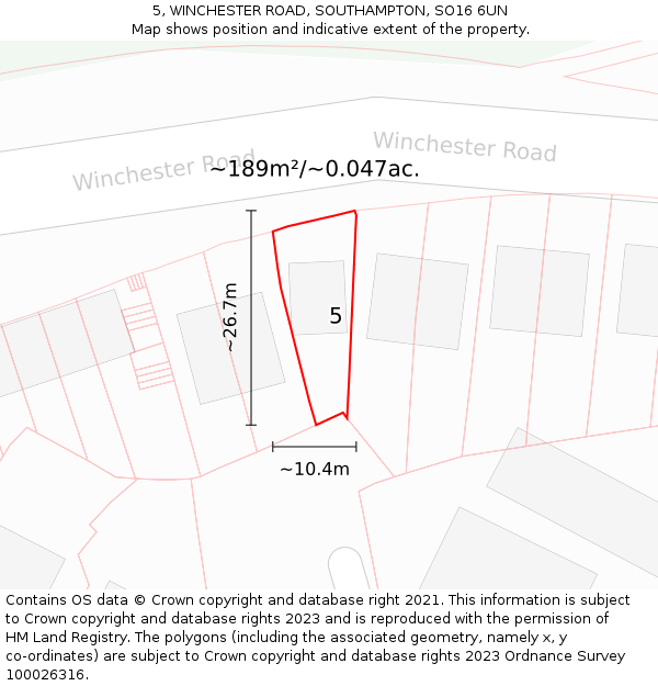 5, WINCHESTER ROAD, SOUTHAMPTON, SO16 6UN: Plot and title map