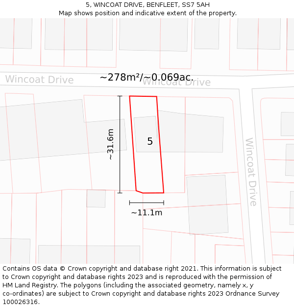 5, WINCOAT DRIVE, BENFLEET, SS7 5AH: Plot and title map