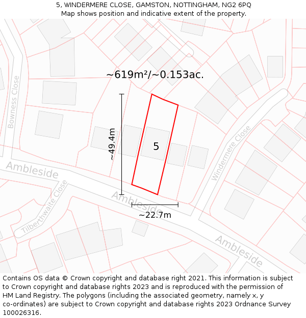 5, WINDERMERE CLOSE, GAMSTON, NOTTINGHAM, NG2 6PQ: Plot and title map