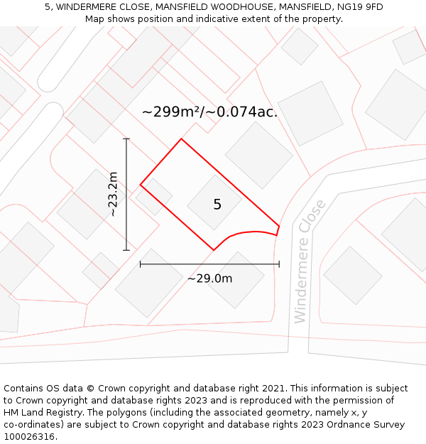 5, WINDERMERE CLOSE, MANSFIELD WOODHOUSE, MANSFIELD, NG19 9FD: Plot and title map