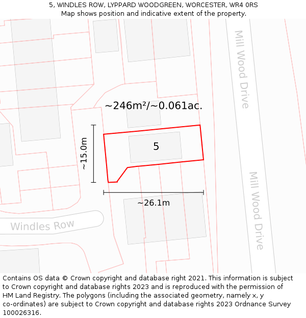 5, WINDLES ROW, LYPPARD WOODGREEN, WORCESTER, WR4 0RS: Plot and title map