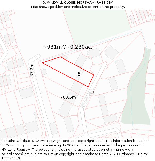 5, WINDMILL CLOSE, HORSHAM, RH13 6BY: Plot and title map
