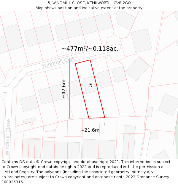 5, WINDMILL CLOSE, KENILWORTH, CV8 2GQ: Plot and title map