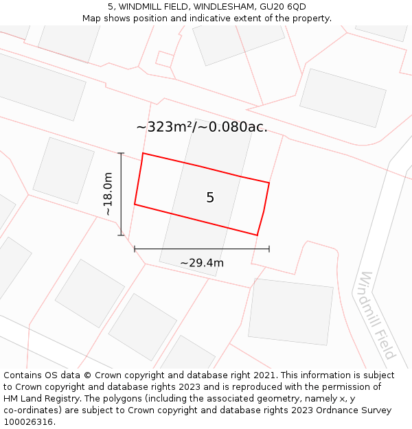 5, WINDMILL FIELD, WINDLESHAM, GU20 6QD: Plot and title map