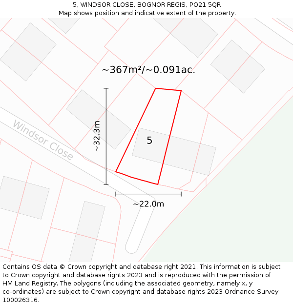 5, WINDSOR CLOSE, BOGNOR REGIS, PO21 5QR: Plot and title map