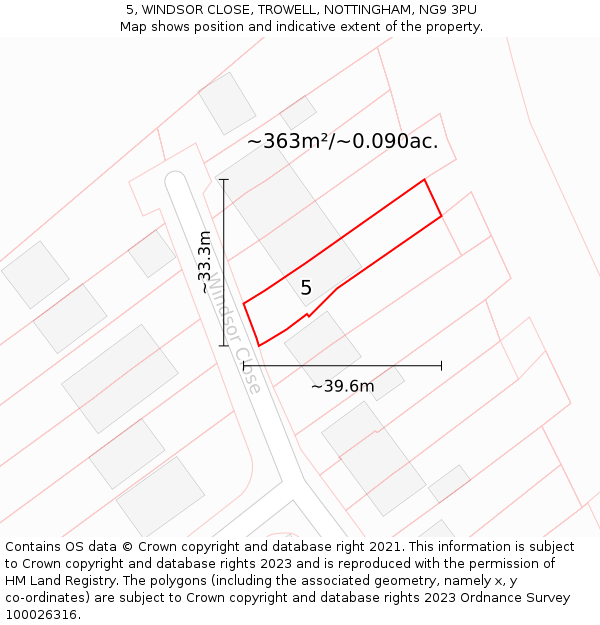 5, WINDSOR CLOSE, TROWELL, NOTTINGHAM, NG9 3PU: Plot and title map