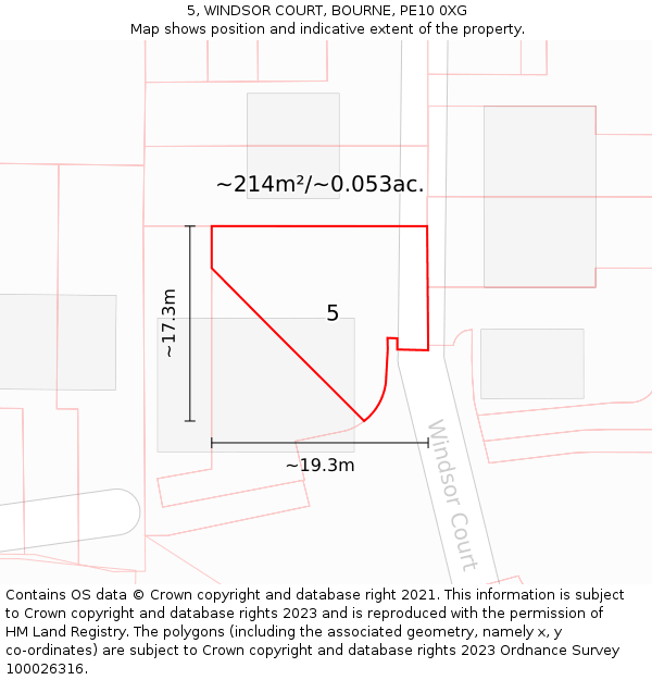 5, WINDSOR COURT, BOURNE, PE10 0XG: Plot and title map