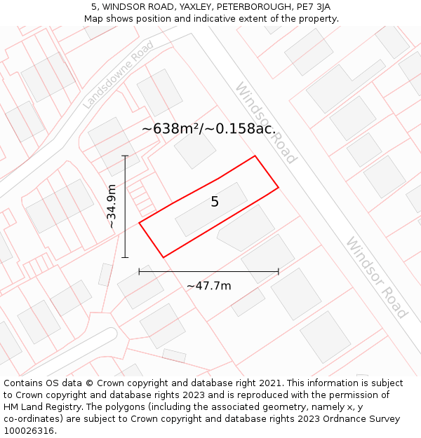 5, WINDSOR ROAD, YAXLEY, PETERBOROUGH, PE7 3JA: Plot and title map