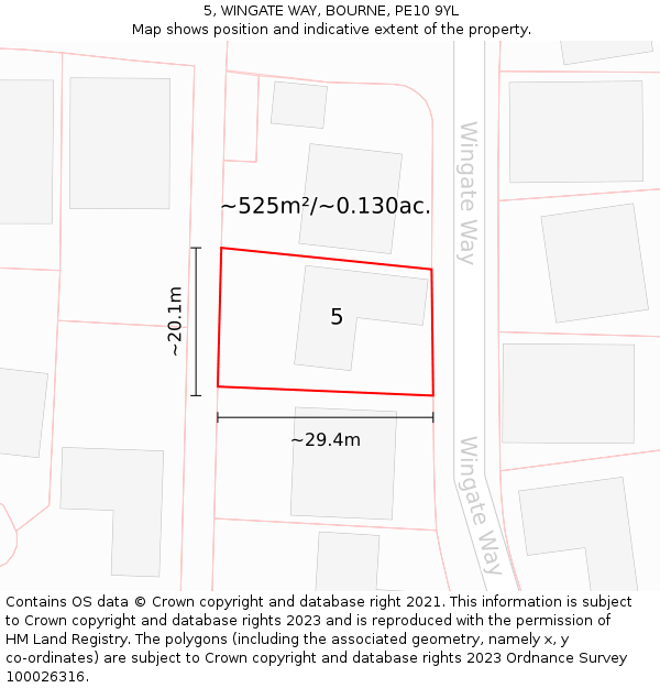 5, WINGATE WAY, BOURNE, PE10 9YL: Plot and title map